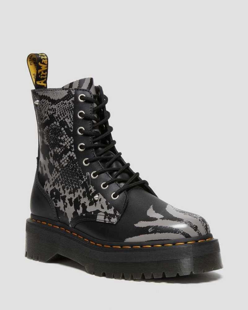 Black / Grey Dr. Martens Jadon Animal Clash Leather Platform Boots | PCFOD5429