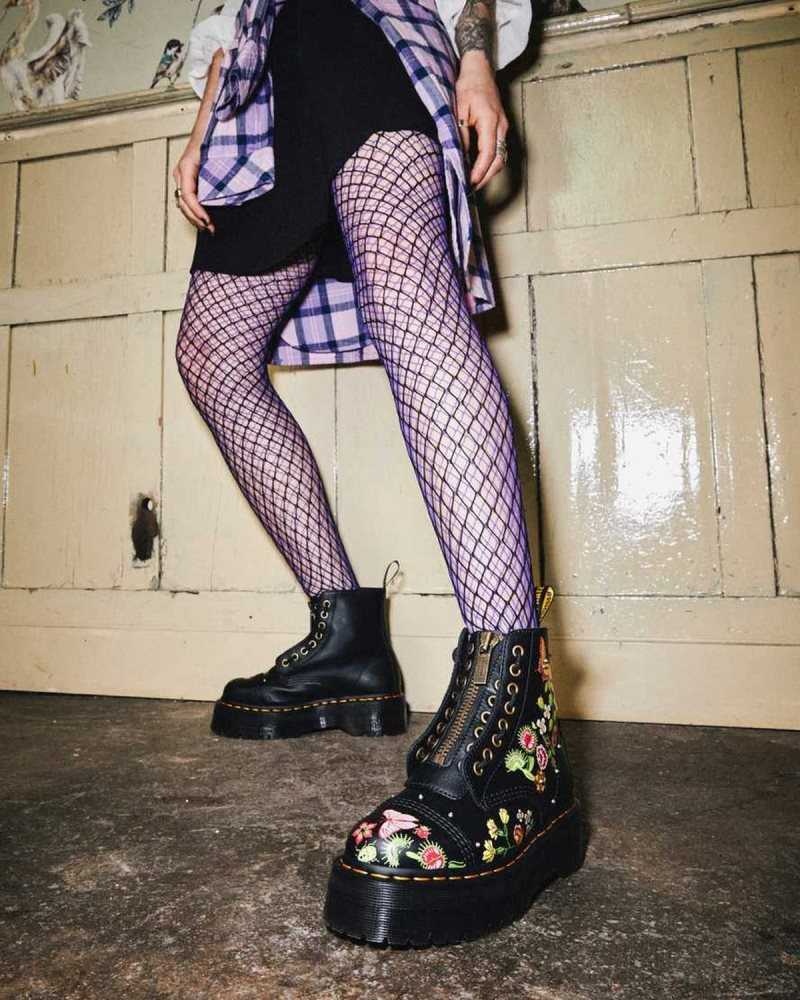 Black / Multicolor Dr. Martens Sinclair Floral Bloom Leather Platform Boots | RTOAK7183