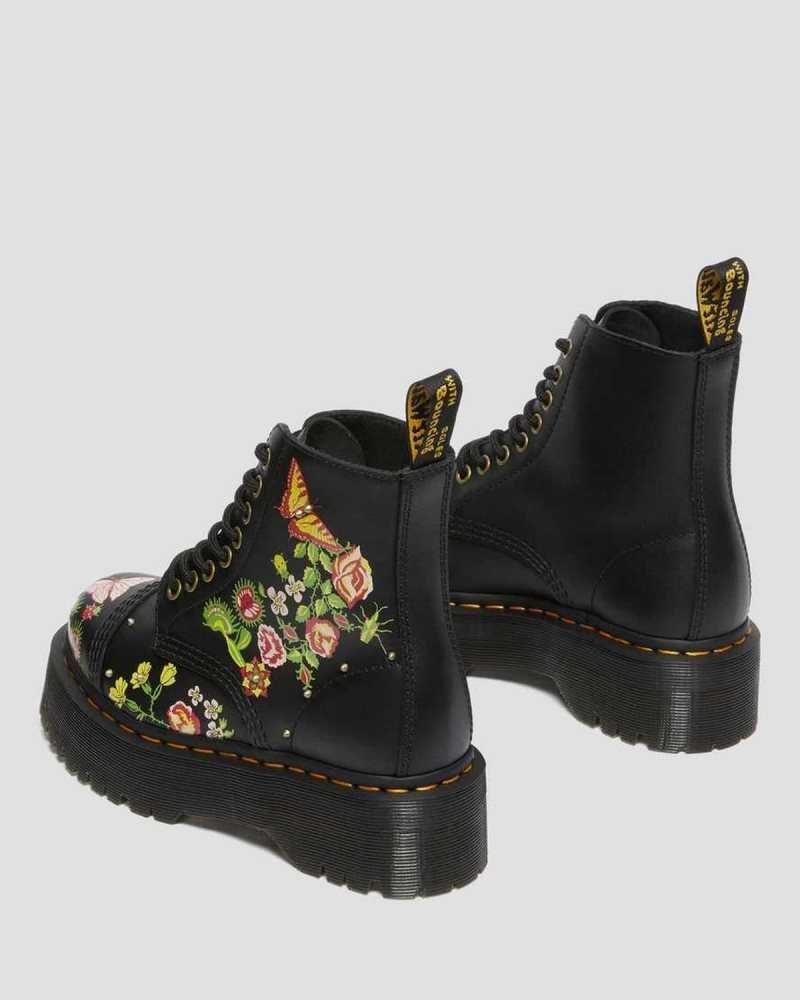 Black / Multicolor Dr. Martens Sinclair Floral Bloom Leather Platform Boots | RTOAK7183