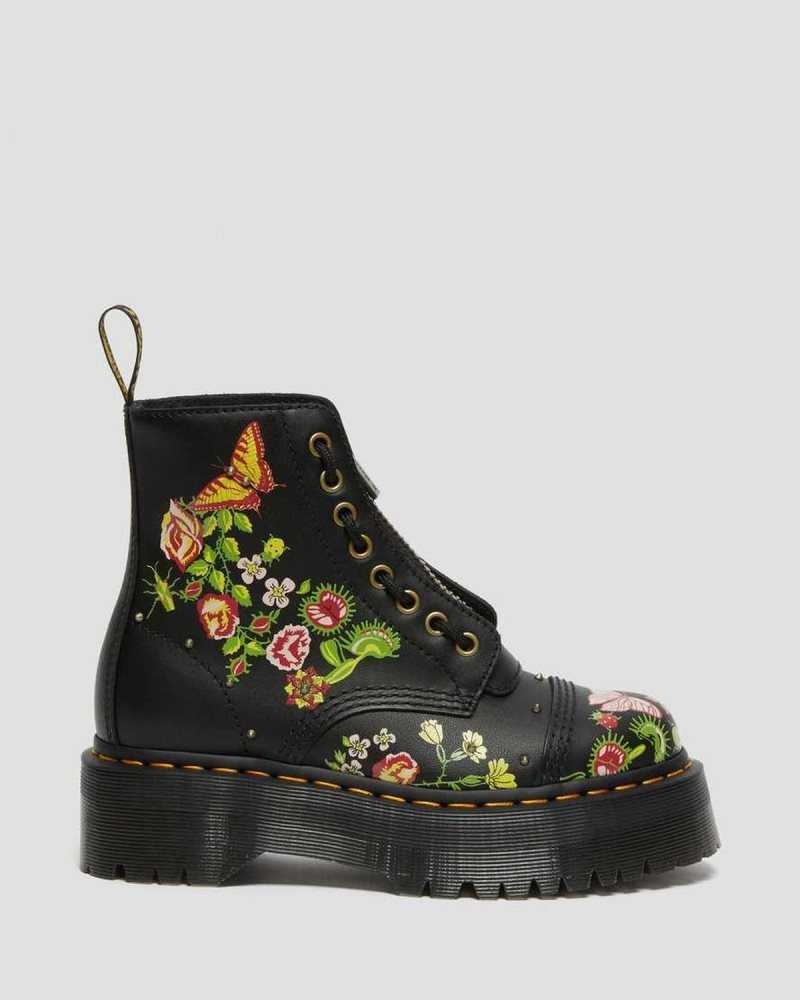 Black / Multicolor Dr. Martens Sinclair Floral Bloom Leather Platform Boots | RTOAK7183