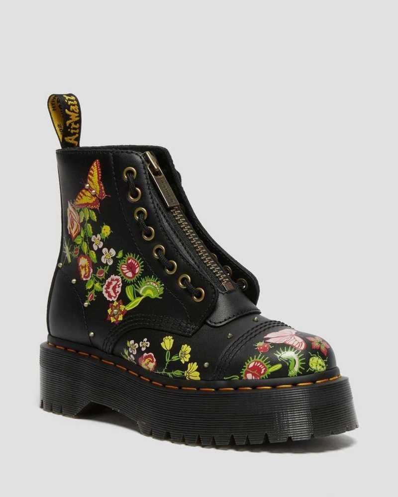 Black / Multicolor Dr. Martens Sinclair Floral Bloom Leather Platform Boots | RTOAK7183