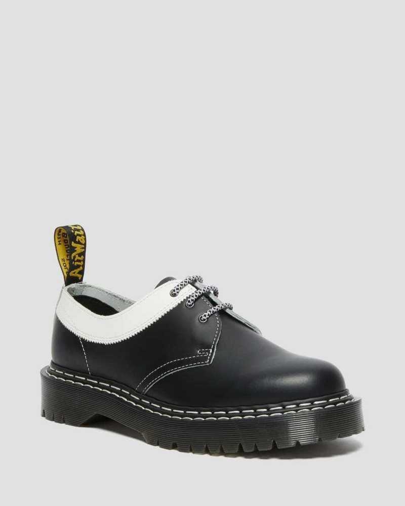 Black / White Dr. Martens 1461 Bex Smooth Contrast Leather Oxford Shoes | FJQGI4852