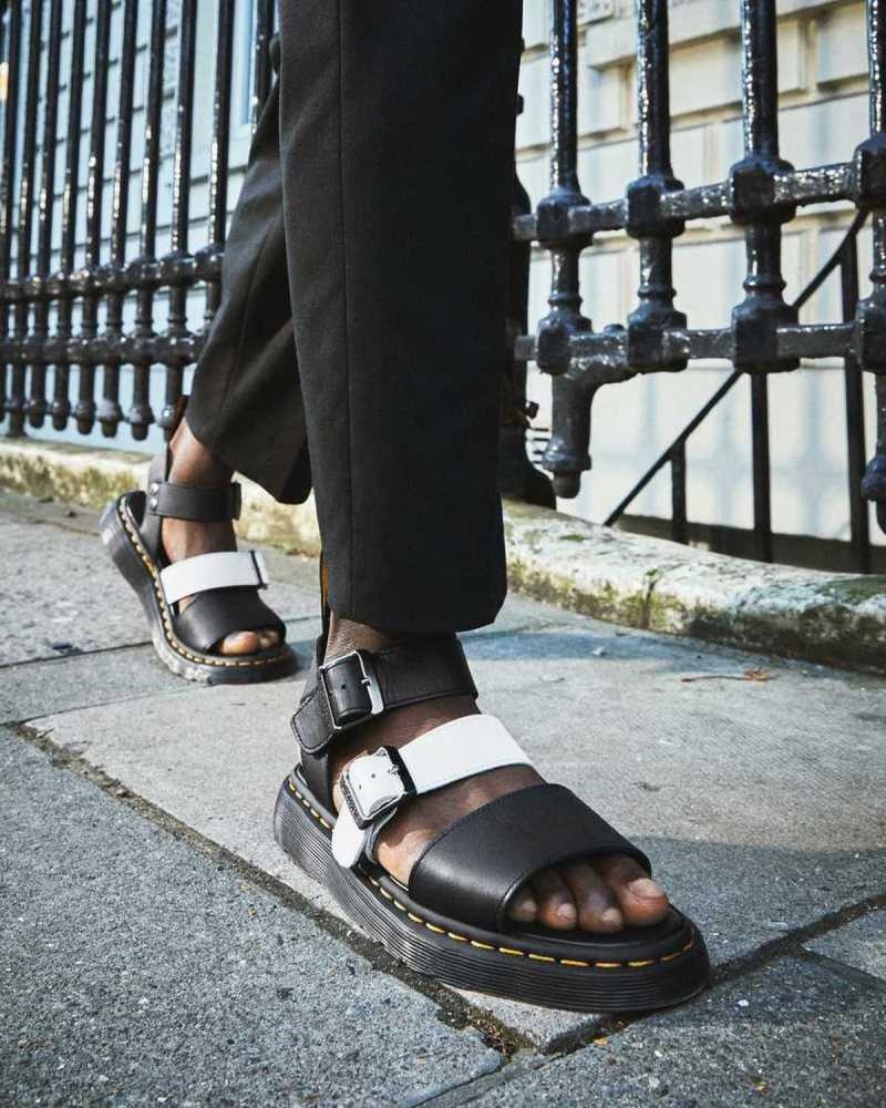 Black / White Dr. Martens Gryphon Contrast Leather Strap Sandals | GOCSU3947