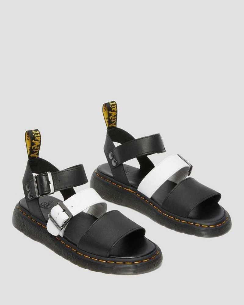 Black / White Dr. Martens Gryphon Contrast Leather Strap Sandals | GOCSU3947