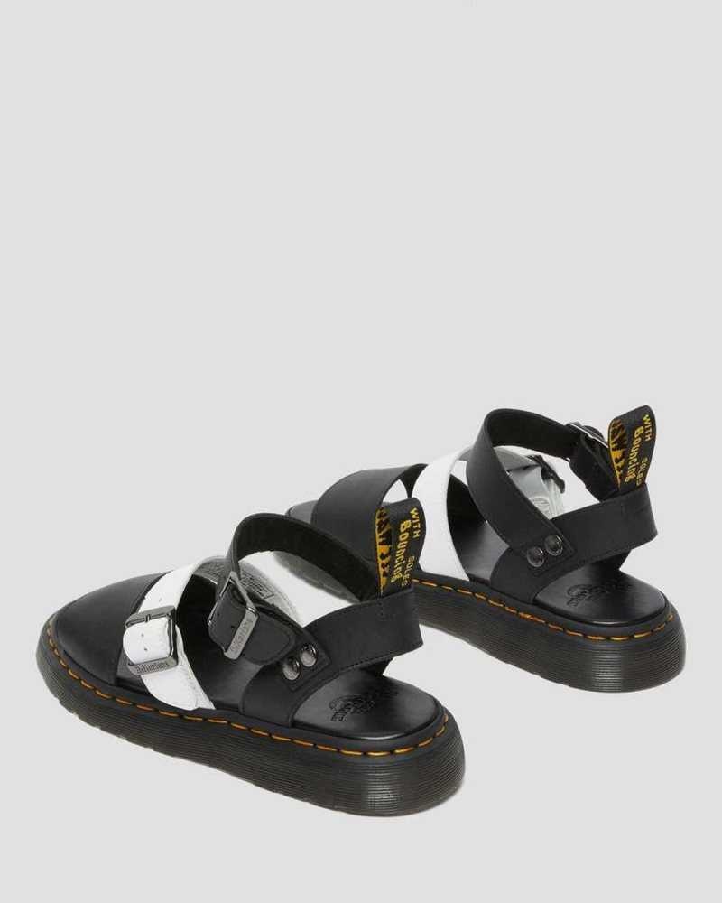 Black / White Dr. Martens Gryphon Contrast Leather Strap Sandals | GOCSU3947