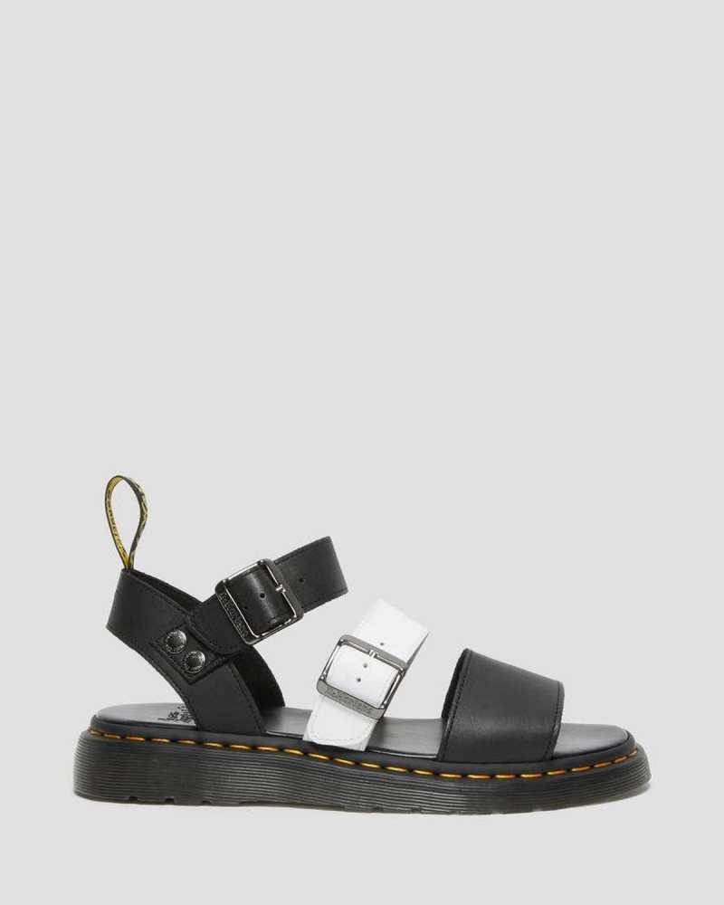 Black / White Dr. Martens Gryphon Contrast Leather Strap Sandals | GOCSU3947