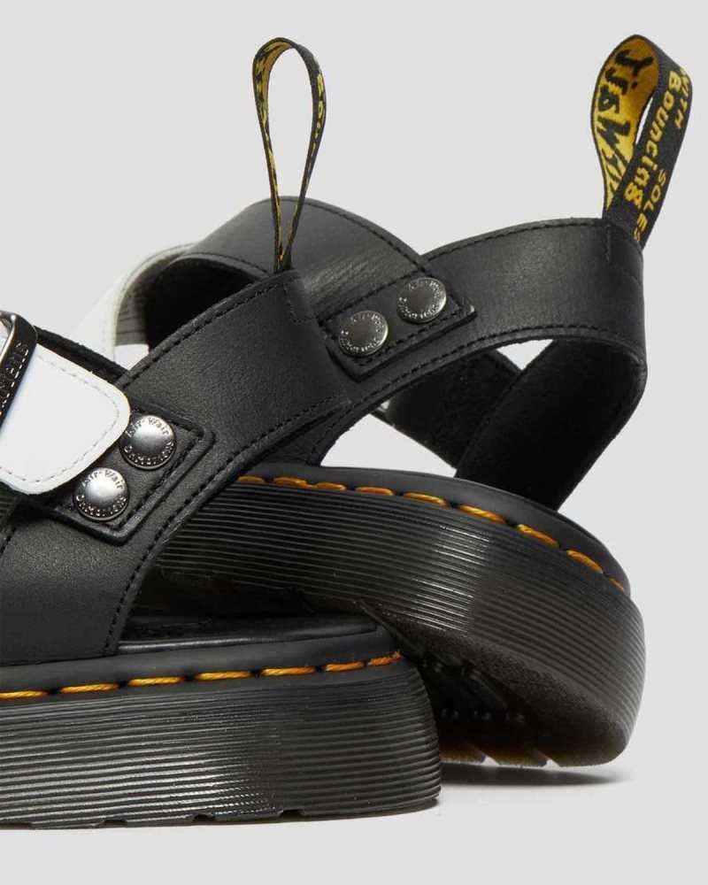 Black / White Dr. Martens Gryphon Contrast Leather Strap Sandals | GOCSU3947