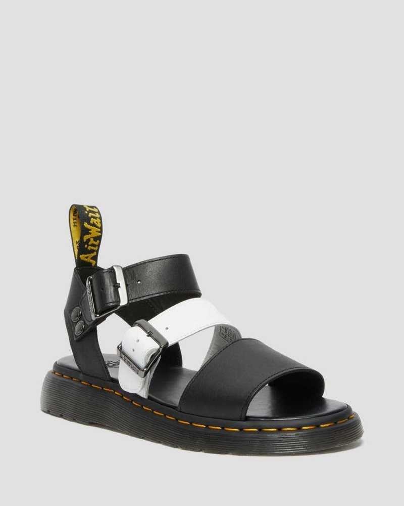 Black / White Dr. Martens Gryphon Contrast Leather Strap Sandals | GOCSU3947