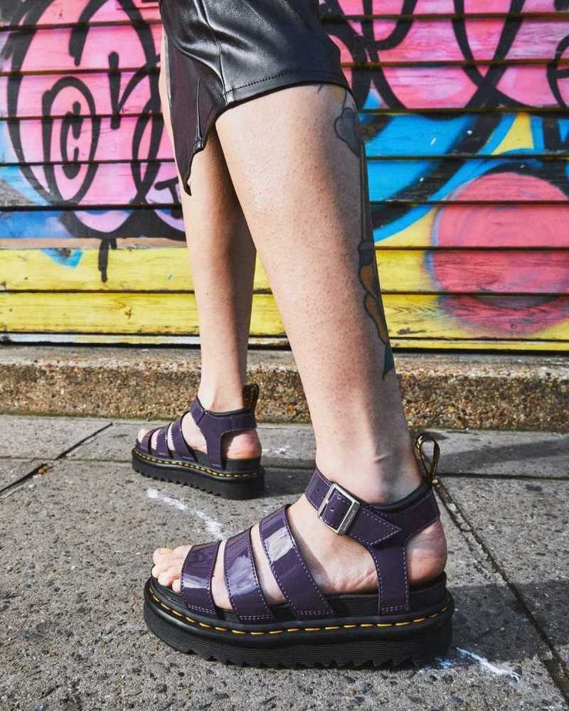 Blackcurrant Patent Lamper Dr. Martens Blaire Patent Leather Strap Sandals | OEPTJ9078