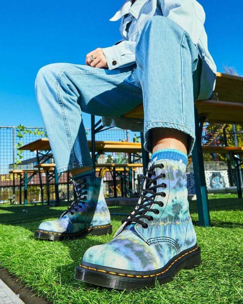 Blue Dr. Martens 1460 Pascal Tie Dye Leather Lace Up Boots | QHFGY3864