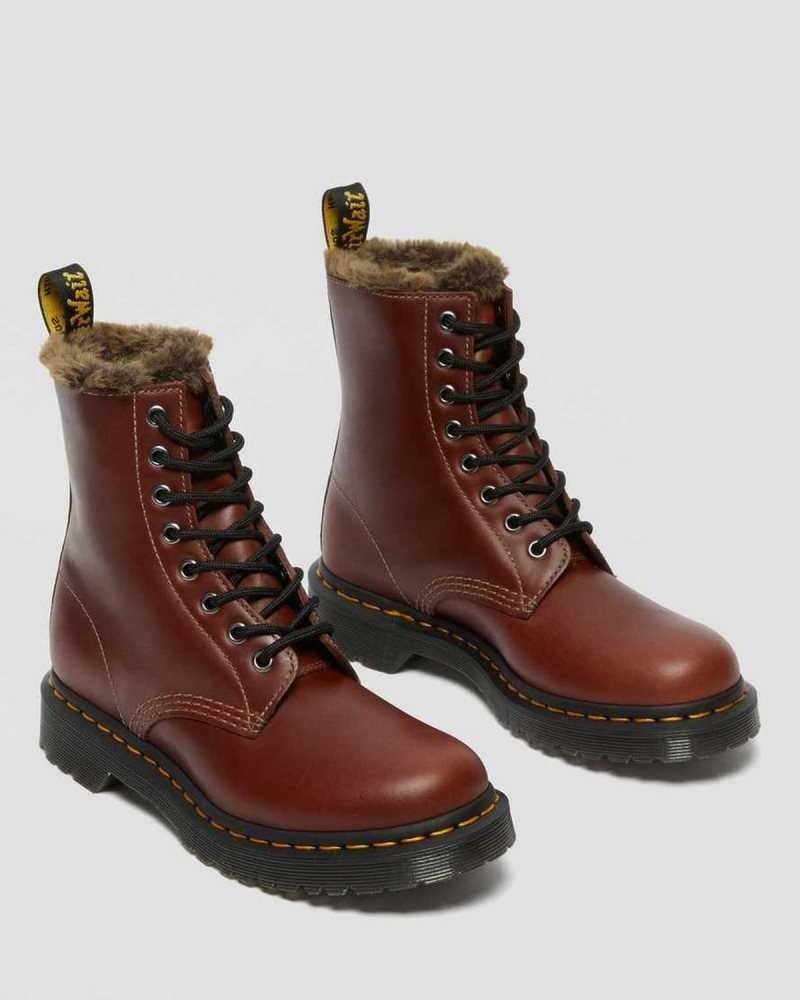 Brown Dr. Martens 1460 Serena Faux Fur Lined Lace Up Boots | XQZJS5178