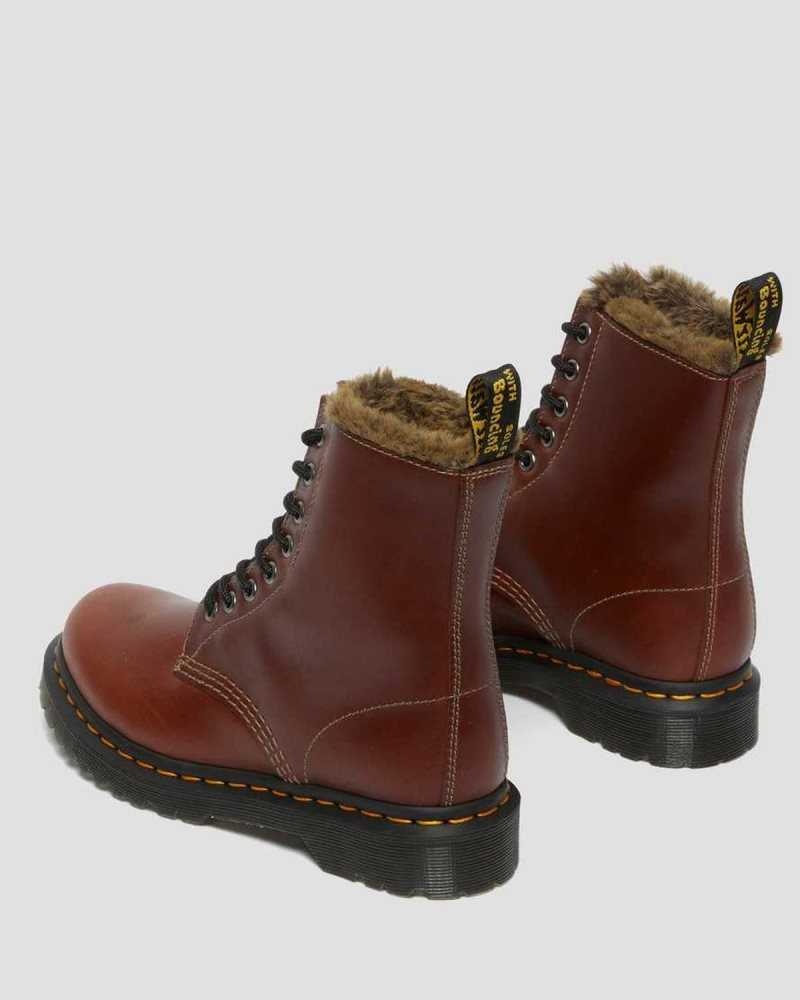 Brown Dr. Martens 1460 Serena Faux Fur Lined Lace Up Boots | XQZJS5178