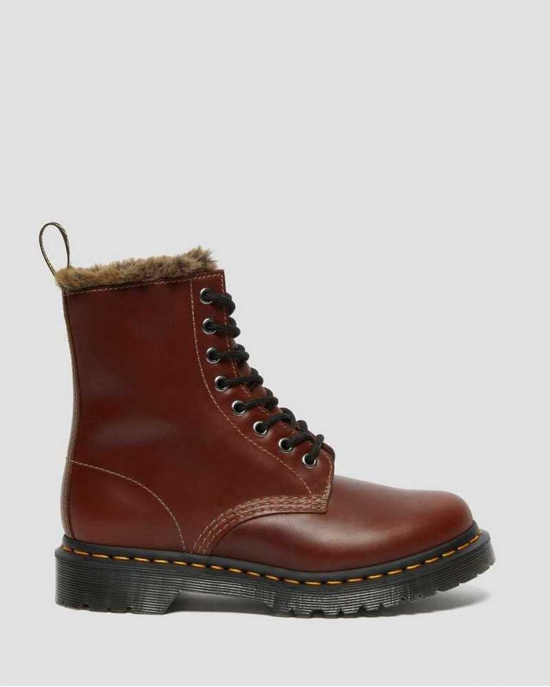 Brown Dr. Martens 1460 Serena Faux Fur Lined Lace Up Boots | XQZJS5178