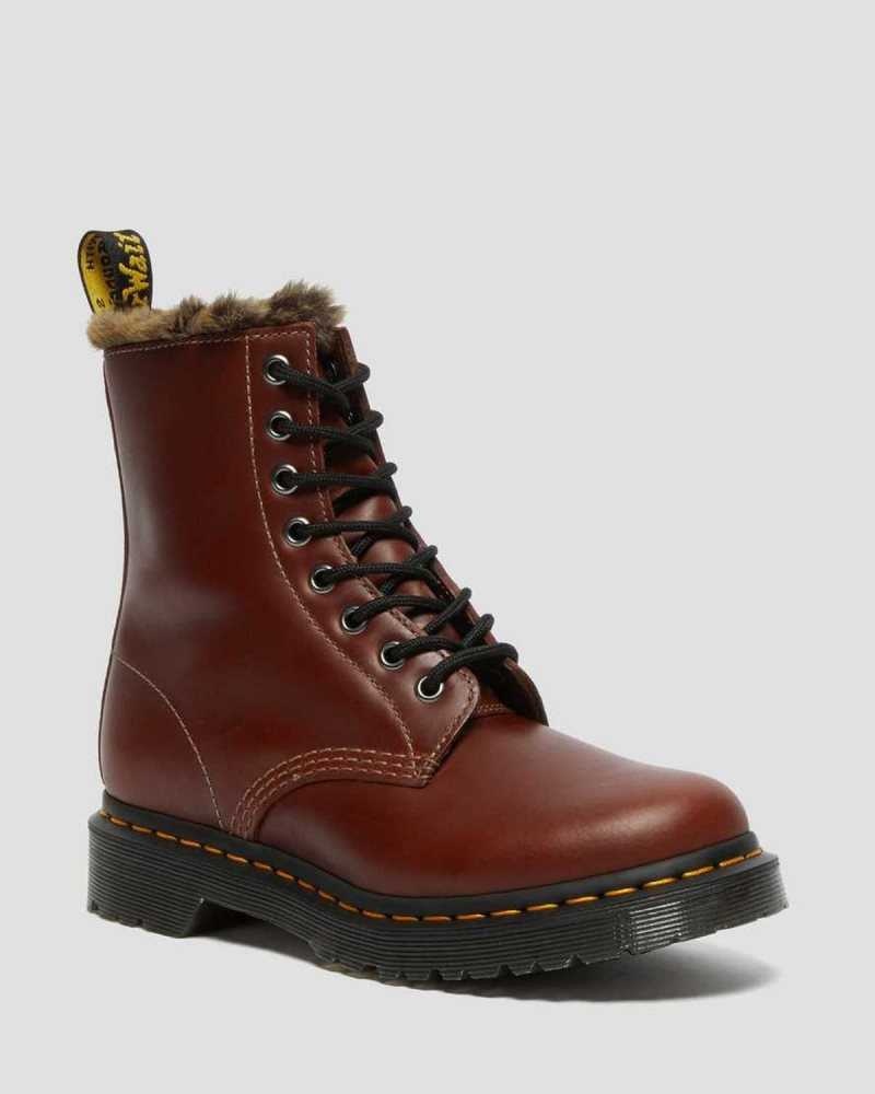 Brown Dr. Martens 1460 Serena Faux Fur Lined Lace Up Boots | XQZJS5178