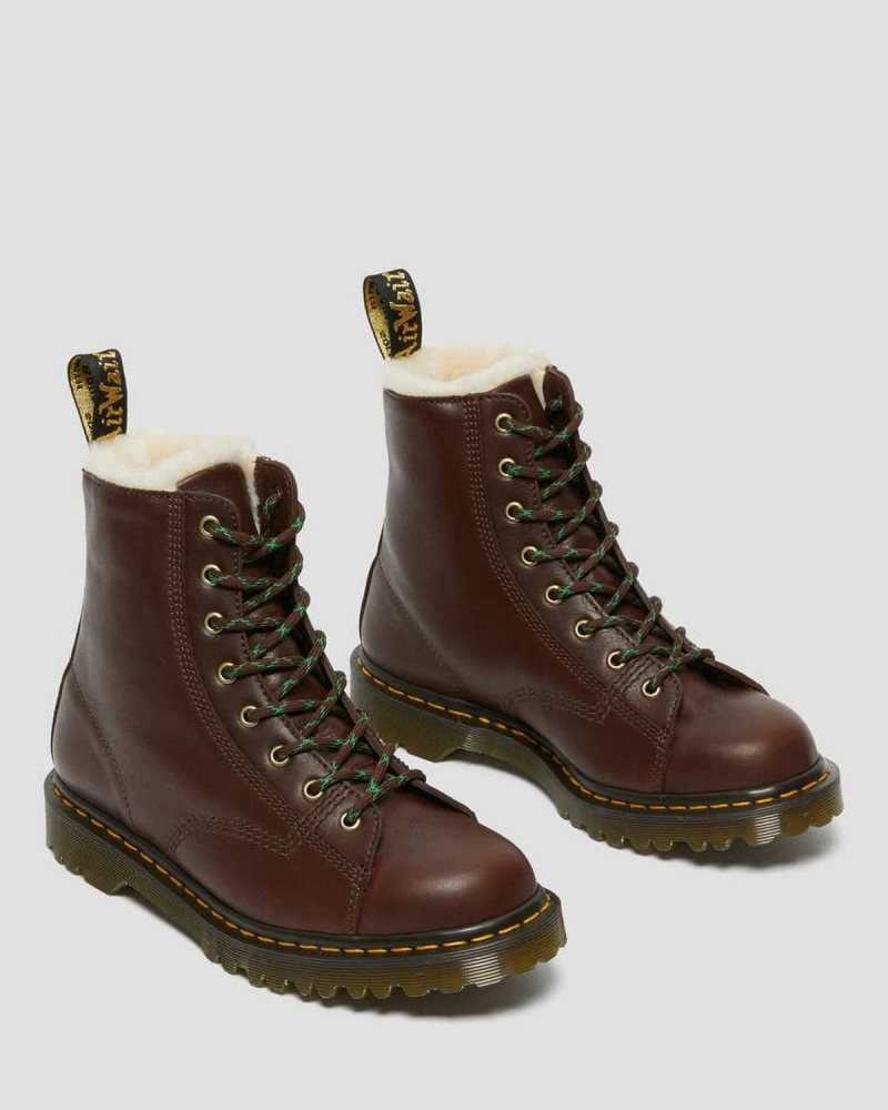 Brown Dr. Martens Barton Shearling Lined Leather Boots | HATRM9307