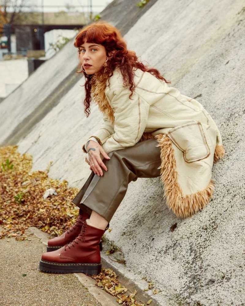 Brown Dr. Martens Jadon Faux Fur Lined Platform Boots | VEAKQ8320