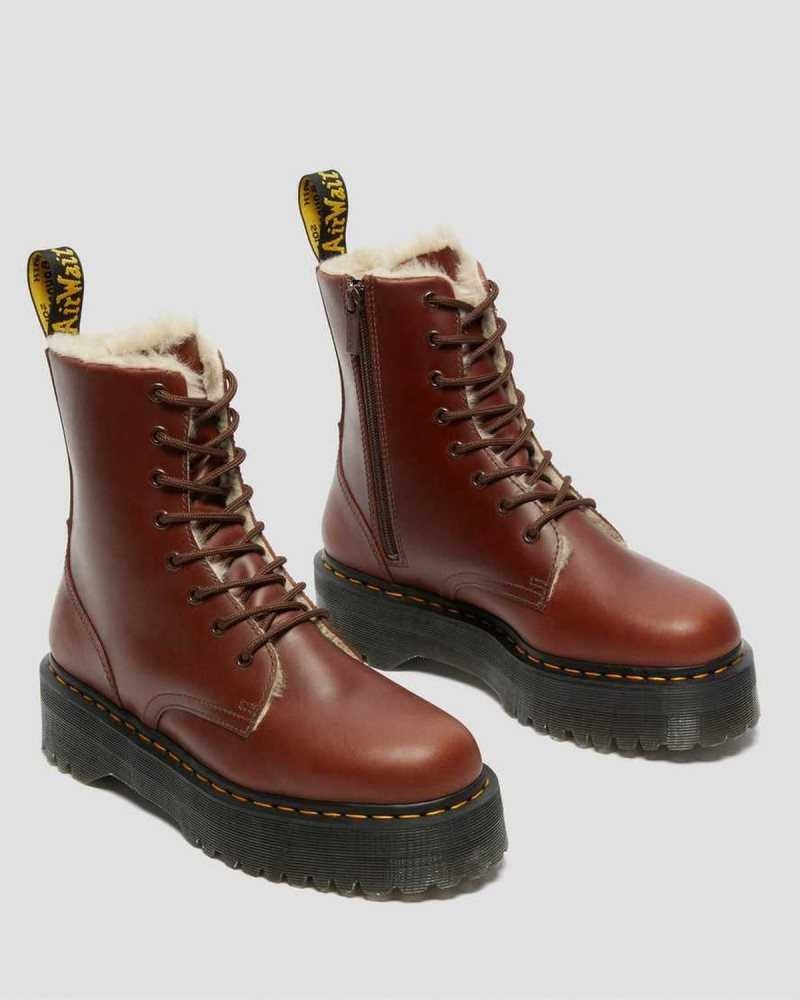 Brown Dr. Martens Jadon Faux Fur Lined Platform Boots | VEAKQ8320