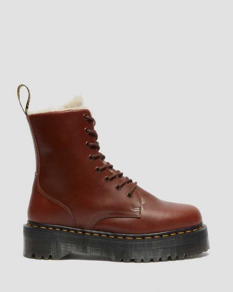 Brown Dr. Martens Jadon Faux Fur Lined Platform Boots | VEAKQ8320