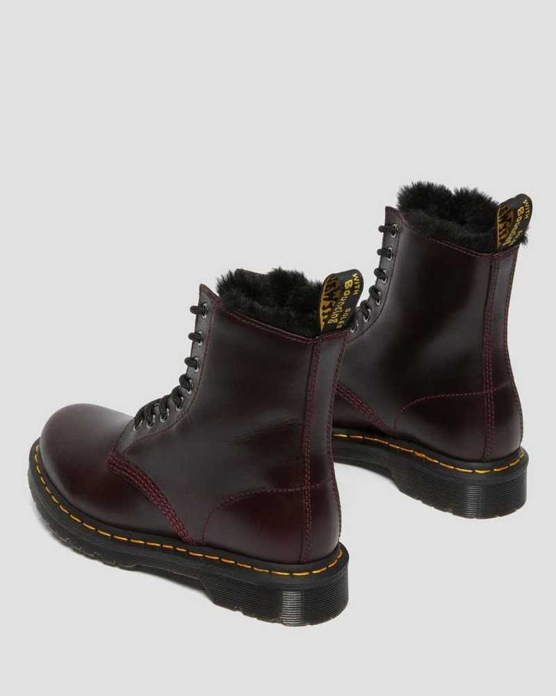 Burgundy Dr. Martens 1460 Serena Faux Fur Lined Lace Up Boots | EMLJO3170