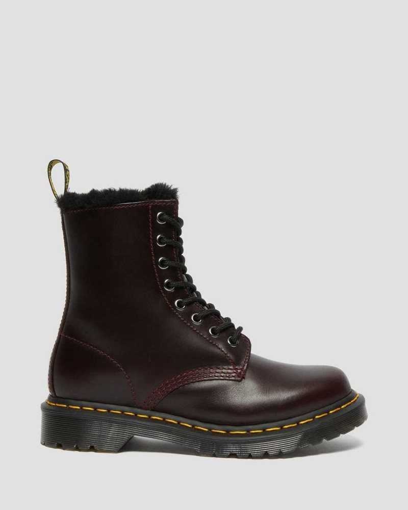 Burgundy Dr. Martens 1460 Serena Faux Fur Lined Lace Up Boots | EMLJO3170