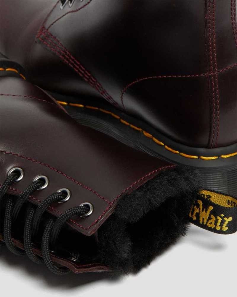 Burgundy Dr. Martens 1460 Serena Faux Fur Lined Lace Up Boots | EMLJO3170