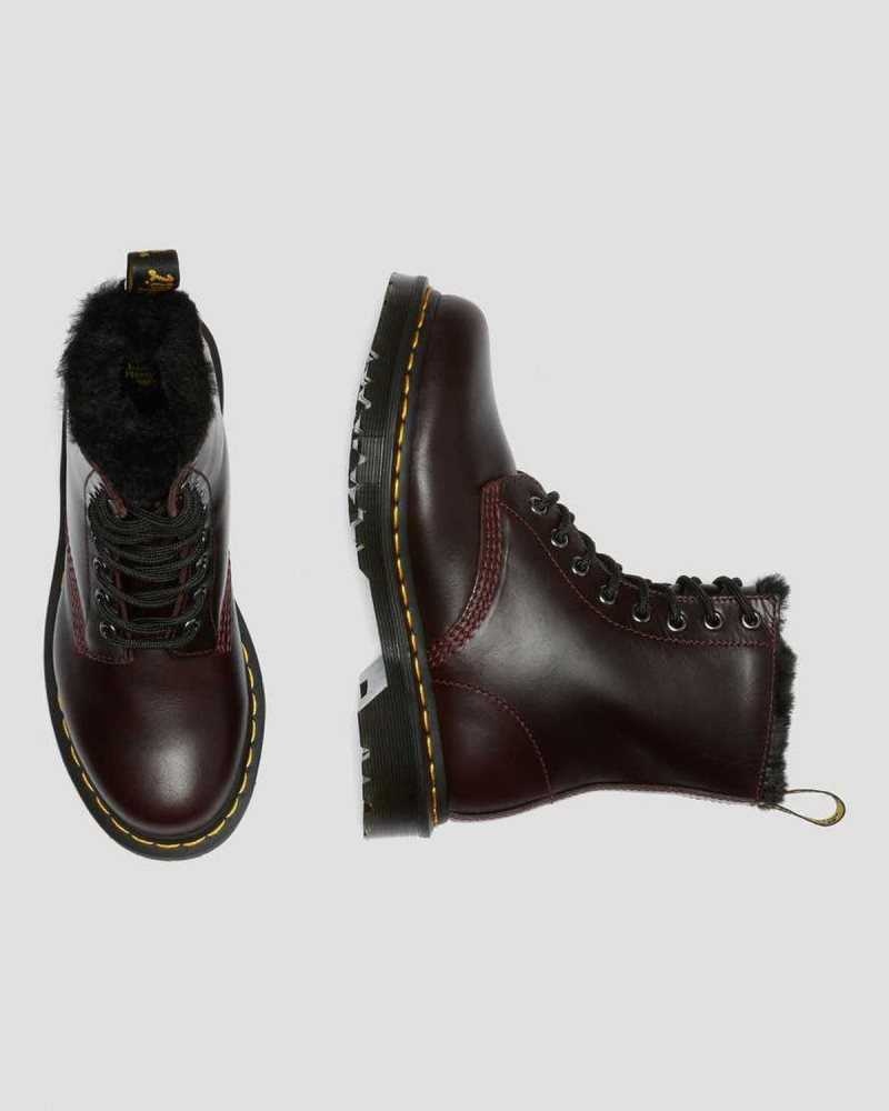 Burgundy Dr. Martens 1460 Serena Faux Fur Lined Lace Up Boots | EMLJO3170