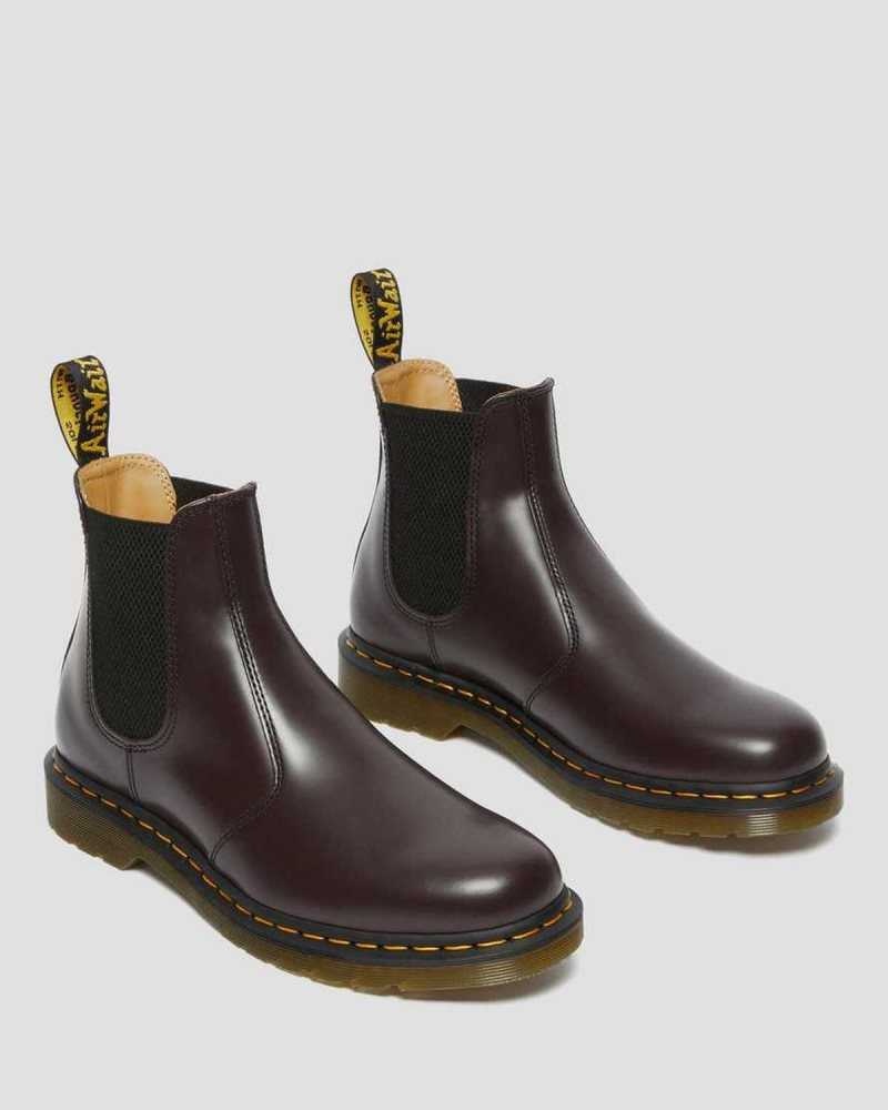 Burgundy Dr. Martens 2976 Yellow Stitch Smooth Leather Chelsea Boots | GMNYK1794