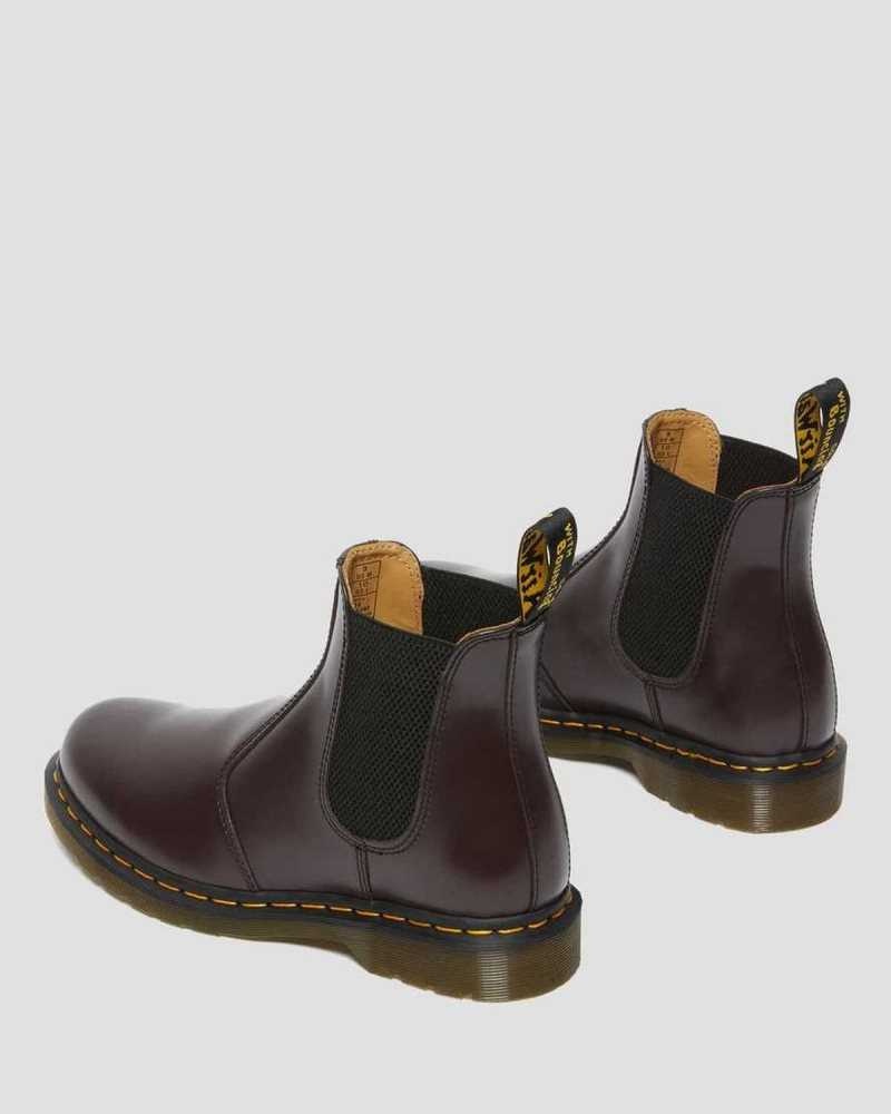 Burgundy Dr. Martens 2976 Yellow Stitch Smooth Leather Chelsea Boots | GMNYK1794