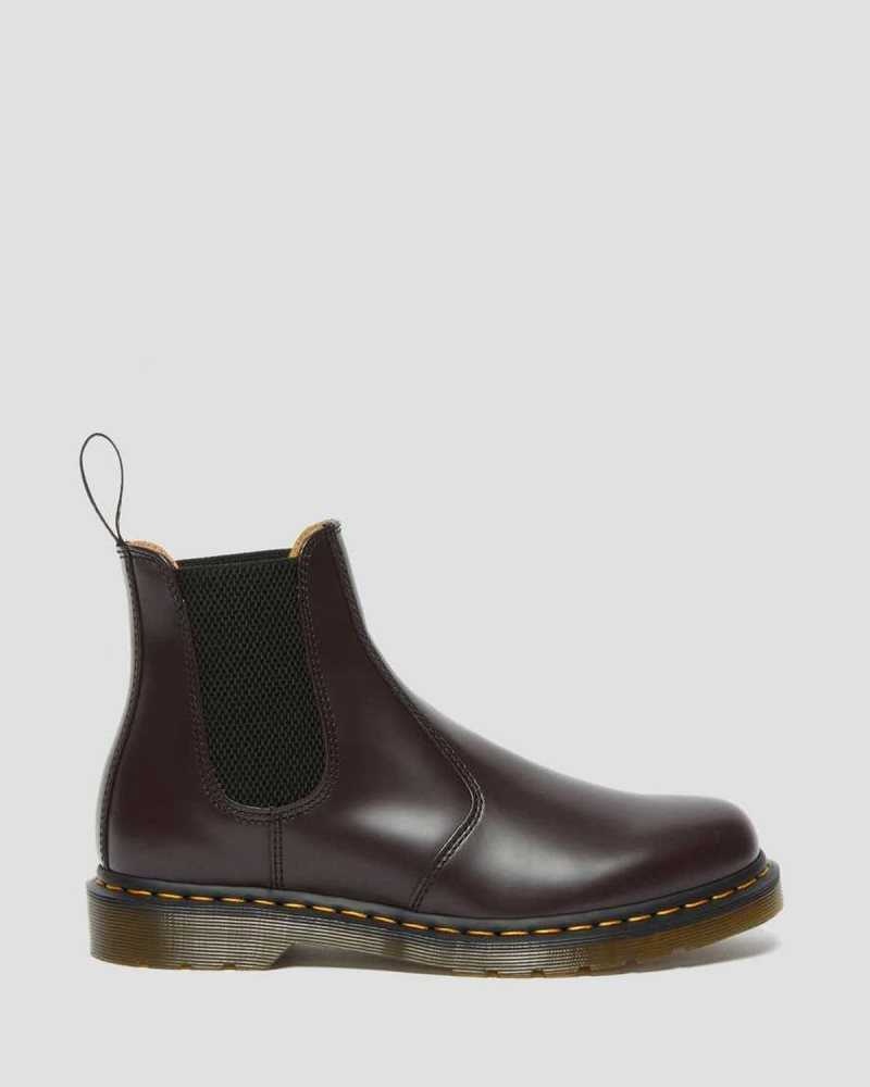 Burgundy Dr. Martens 2976 Yellow Stitch Smooth Leather Chelsea Boots | GMNYK1794