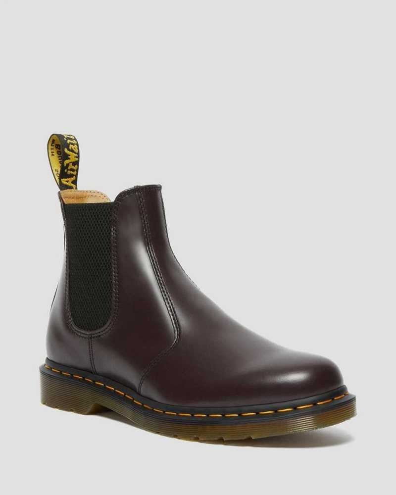 Burgundy Dr. Martens 2976 Yellow Stitch Smooth Leather Chelsea Boots | GMNYK1794