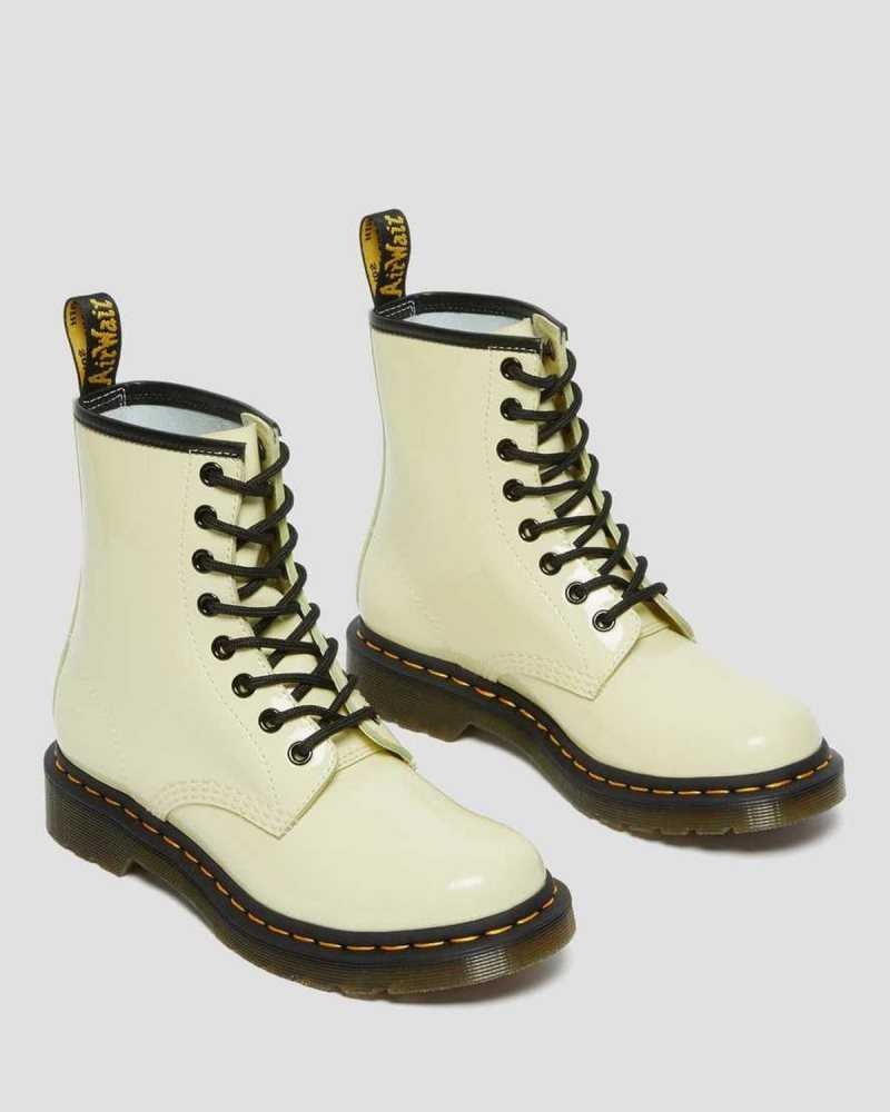 Cream Dr. Martens 1460 Patent Leather Lace Up Boots | QCRIY5964