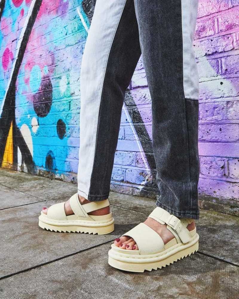 Cream Dr. Martens Voss Leather Strap Sandals | CXKAS3187