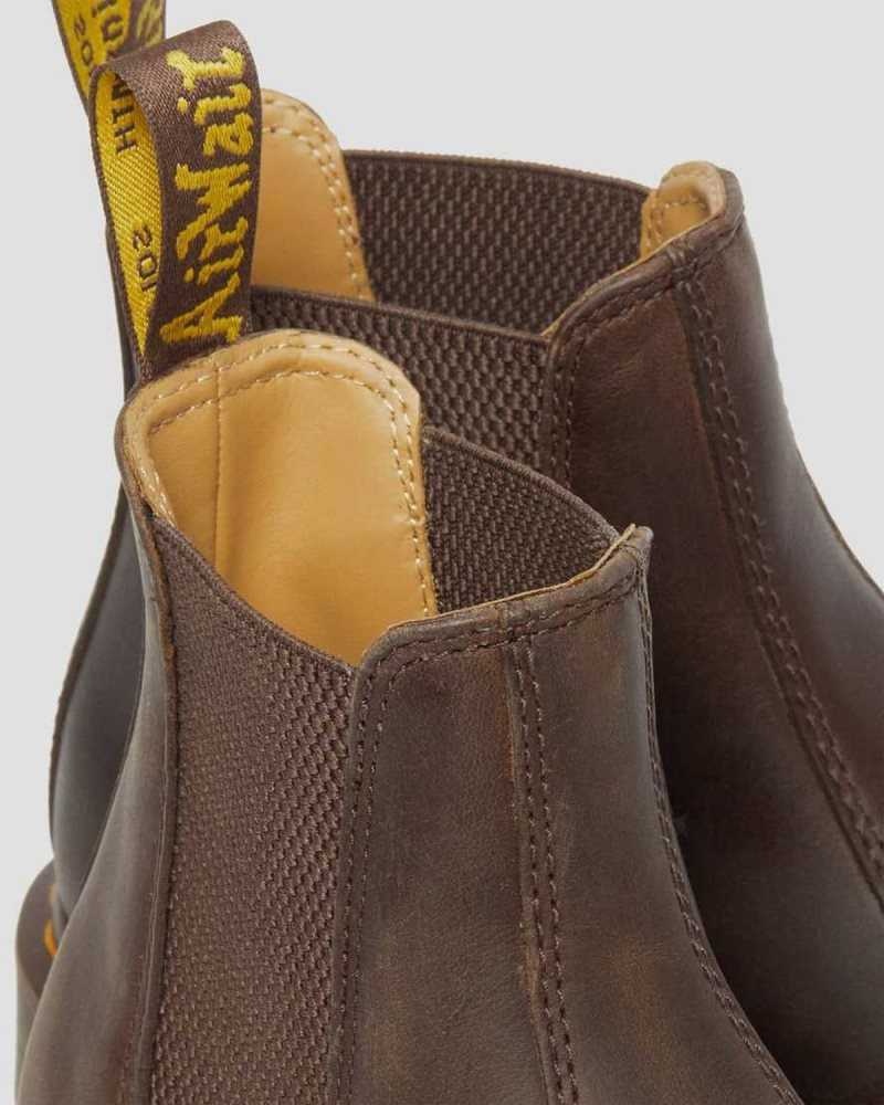 Dark Brown Dr. Martens 2976 Yellow Stitch Crazy Horse Leather Chelsea Boots | EUYGZ9624