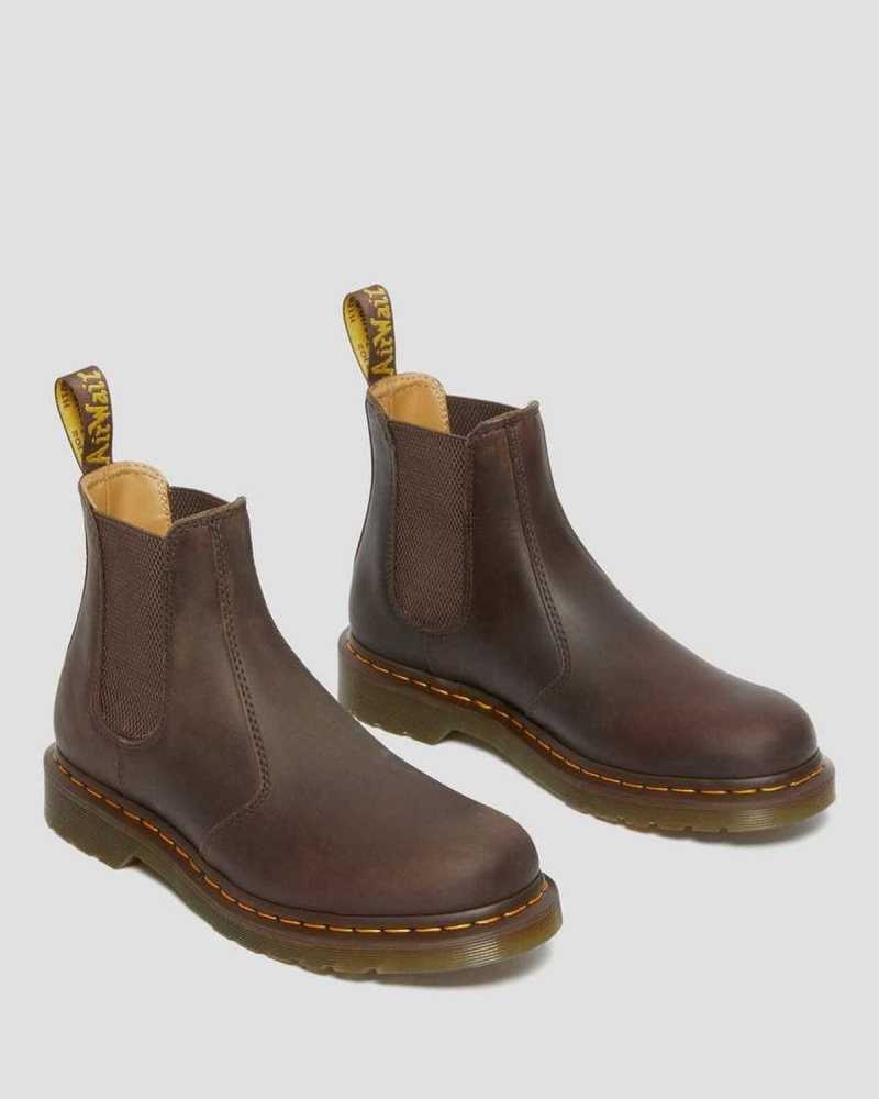 Dark Brown Dr. Martens 2976 Yellow Stitch Crazy Horse Leather Chelsea Boots | EUYGZ9624