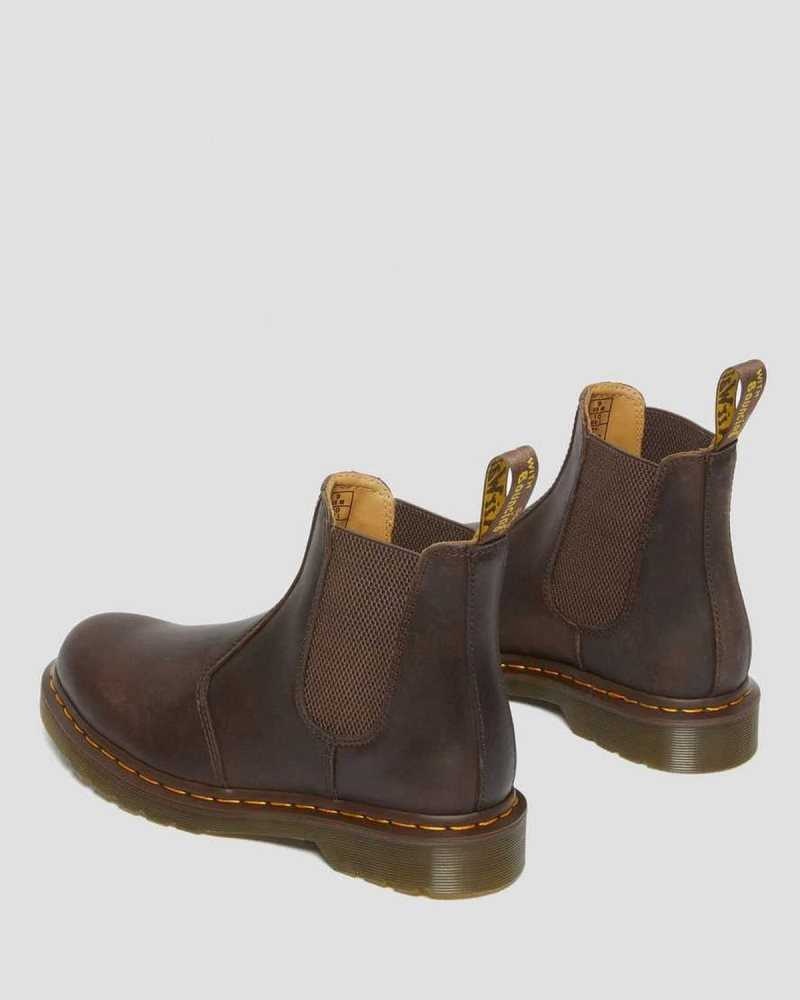 Dark Brown Dr. Martens 2976 Yellow Stitch Crazy Horse Leather Chelsea Boots | EUYGZ9624