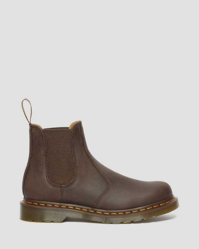 Dark Brown Dr. Martens 2976 Yellow Stitch Crazy Horse Leather Chelsea Boots | EUYGZ9624