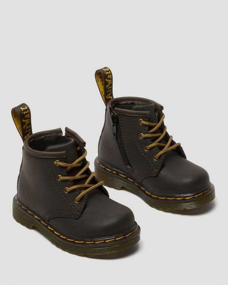 Dark Brown Dr. Martens Infant 1460 Wildhorse Leather Lace Up Boots | HVTQI6978