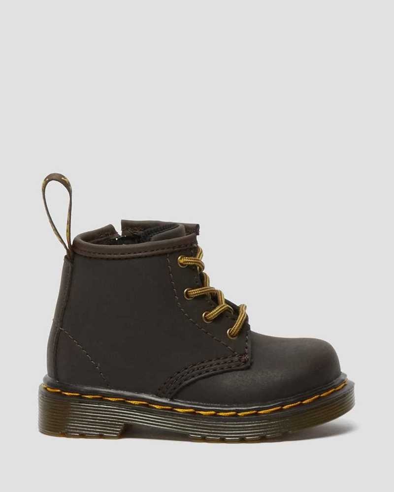 Dark Brown Dr. Martens Infant 1460 Wildhorse Leather Lace Up Boots | HVTQI6978