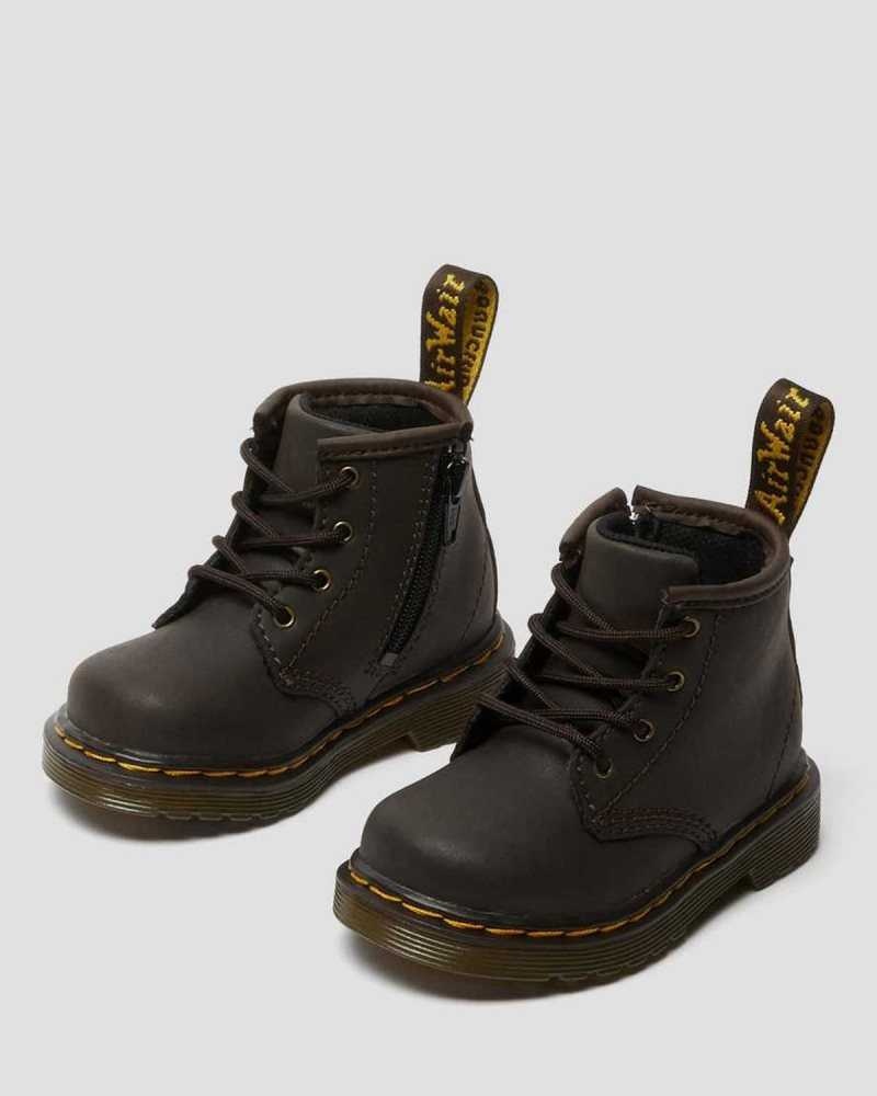 Dark Brown Dr. Martens Infant 1460 Wildhorse Leather Lace Up Boots | HVTQI6978