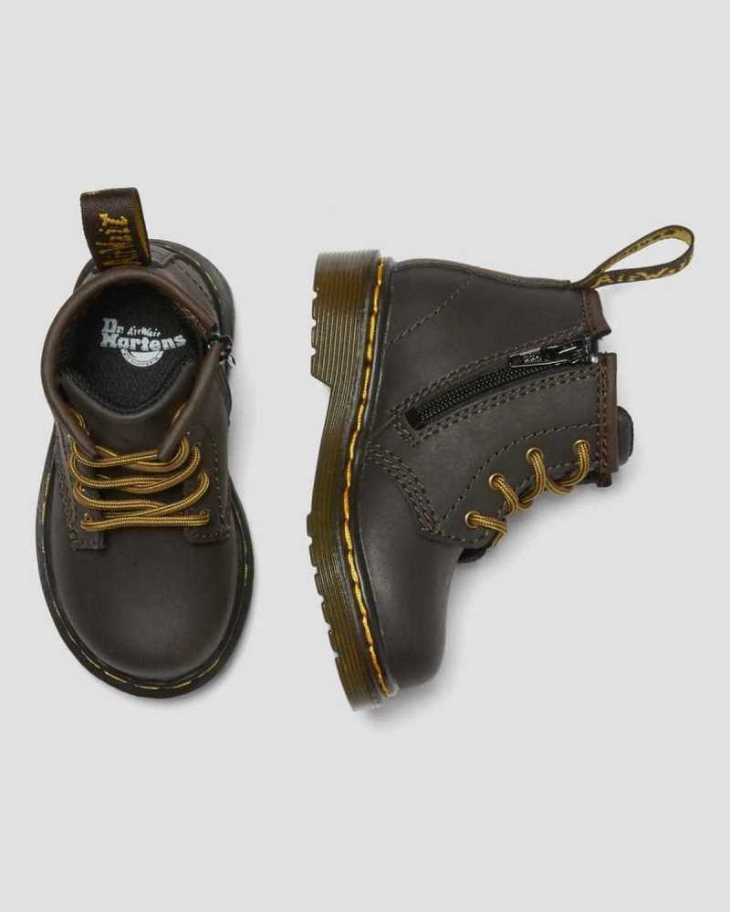 Dark Brown Dr. Martens Infant 1460 Wildhorse Leather Lace Up Boots | HVTQI6978