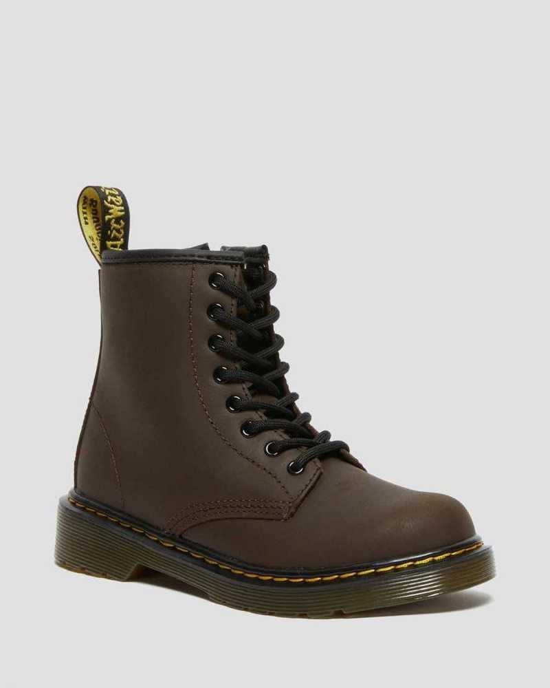 Dark Brown Dr. Martens Junior 1460 Faux Fur Lined Lace Up Boots | YUJQT8052