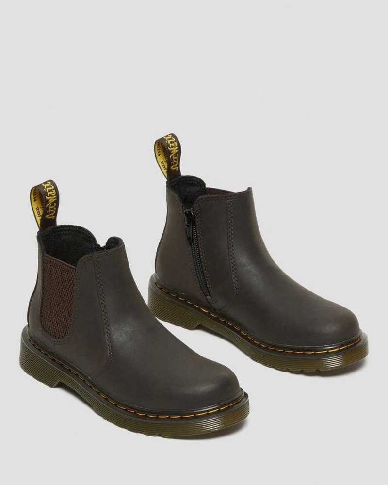 Dark Brown Dr. Martens Junior 2976 Wildhorse Leather Chelsea Boots | AHLFT6175