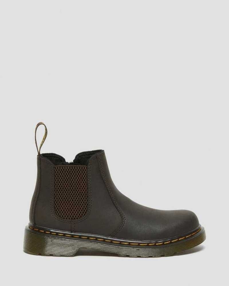 Dark Brown Dr. Martens Junior 2976 Wildhorse Leather Chelsea Boots | AHLFT6175