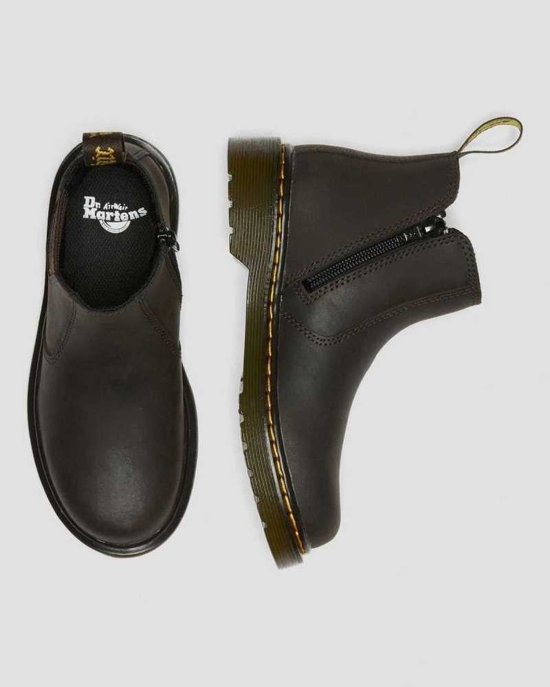 Dark Brown Dr. Martens Junior 2976 Wildhorse Leather Chelsea Boots | AHLFT6175