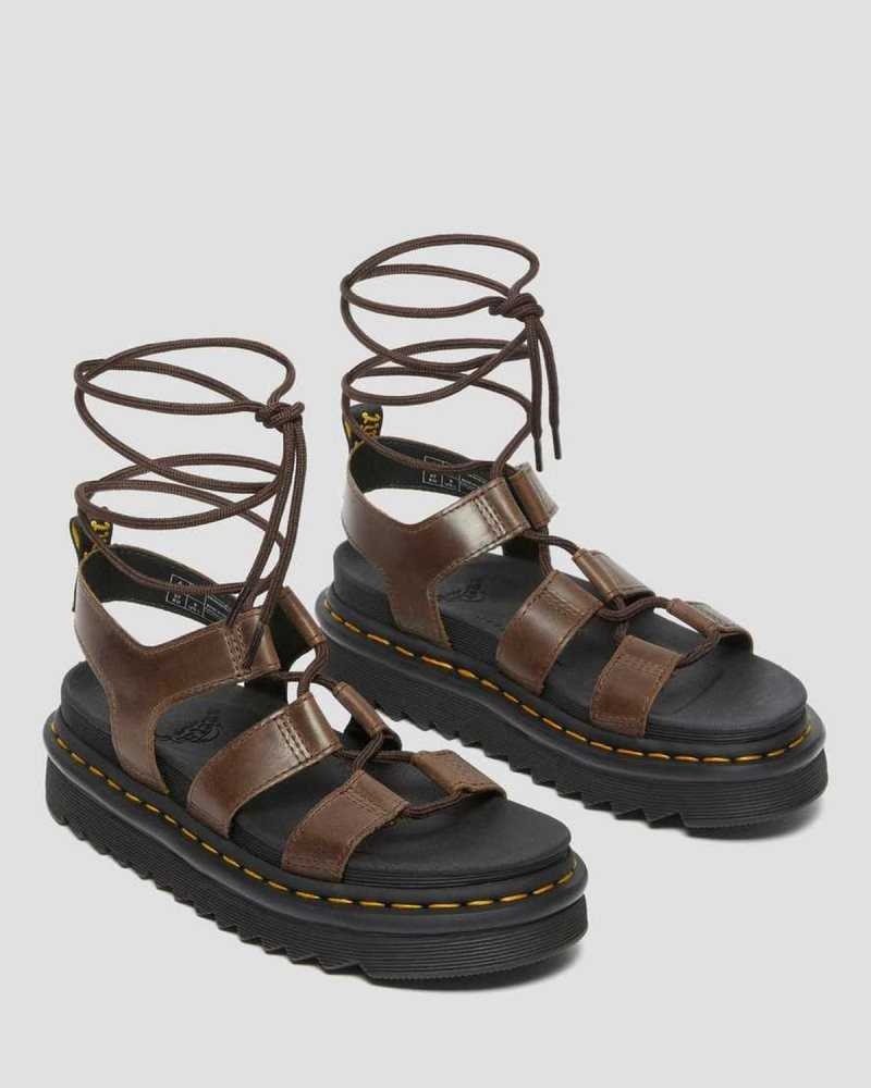 Dark Brown Dr. Martens Nartilla Illusion Leather Gladiator Sandals | KWLYD6157