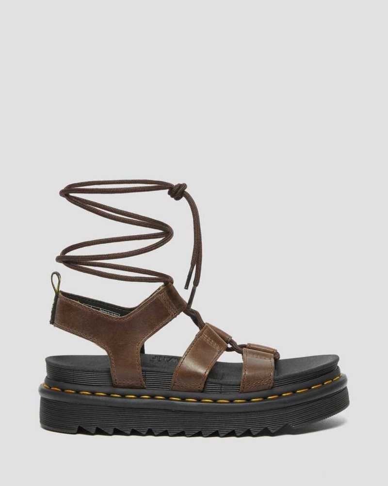 Dark Brown Dr. Martens Nartilla Illusion Leather Gladiator Sandals | KWLYD6157