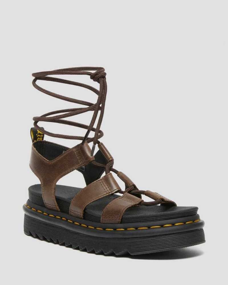 Dark Brown Dr. Martens Nartilla Illusion Leather Gladiator Sandals | KWLYD6157