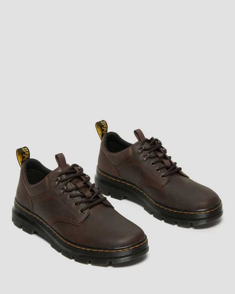 Dark Brown Dr. Martens Reeder Crazy Horse Leather Utility Shoes | XOWVS2368