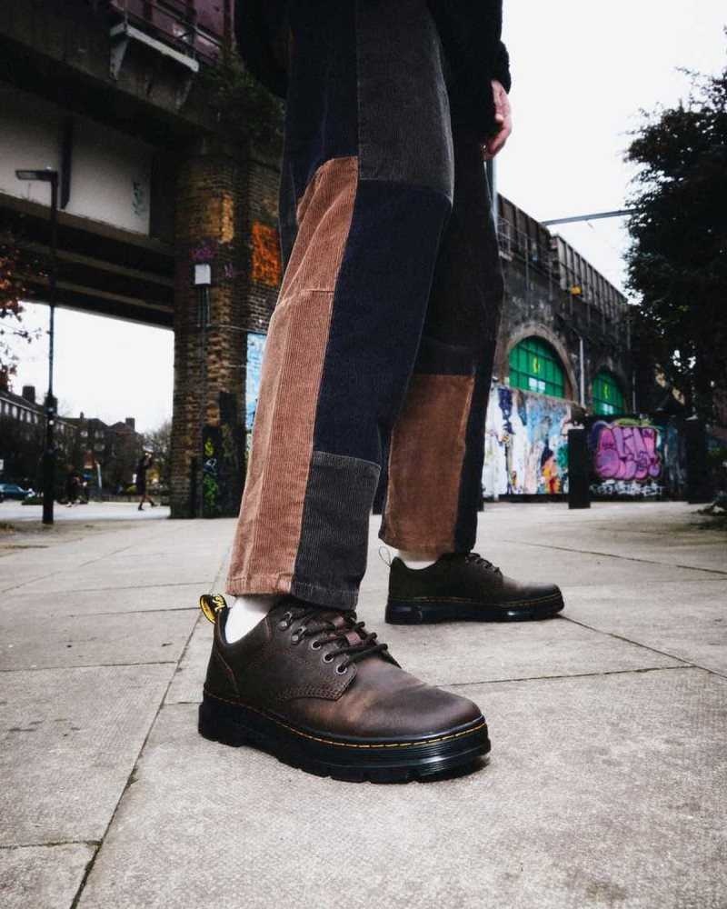 Dark Brown Dr. Martens Reeder Crazy Horse Leather Utility Shoes | PXAKE2194