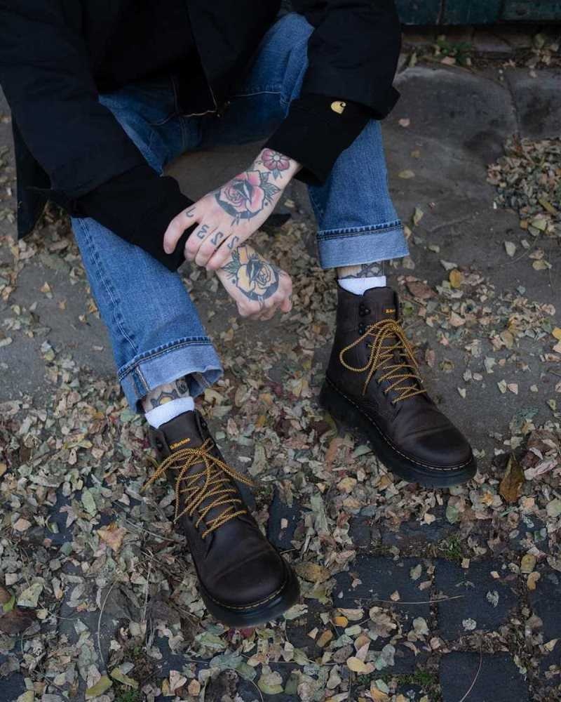 Dark Brown Dr. Martens Tarik Crazy Horse Leather Utility Boots | DRVFW9351